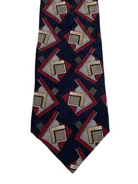 Conte di Milano Black Brown Burgundy Abstract 100% Silk Mens Tie Necktie